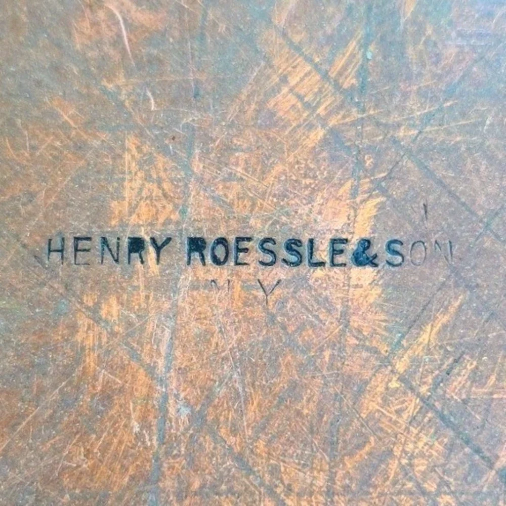 Henry Roessle & Son NY Antique Copper Casserole Pan Tin Lined Brass Handles Lid